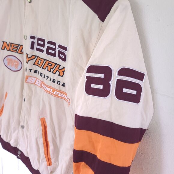 NEW Pretty Little Thing Off White Oversized Racer Bomber Jacket Snap Button Sz M - Picture 5 of 16